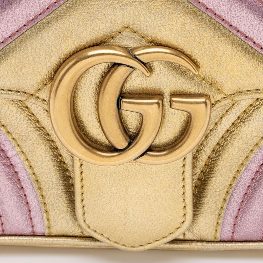 Gucci Metallic Matelasse Leather GG Marmont Mini Flap Shoulder Bag - Picture 9 of 15